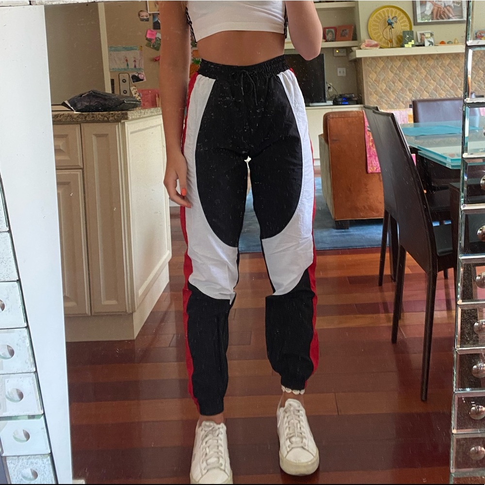 Red/black/white track pants